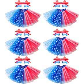 Mepase 6 Set 4th of July Sunglasses Tutu Tulle Skirt, Red Blue White Star Sunglasses Skirt Independence Day Patriotic Costume