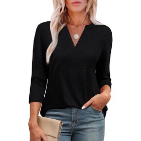 OFEEEFAN 3/4 الأكمام ذات الأكمام النسائية قمصات V DECK TUNIC ROOD in Saudi Arabia