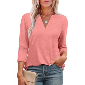 OFEEEFAN 3/4 الأكمام ذات الأكمام النسائية قمصات V DECK TUNIC ROOD