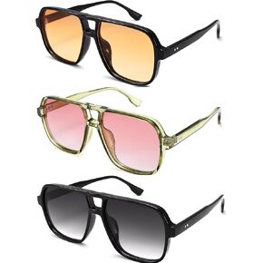 Oversized Aviator Sunglasses for Women Men - Retro 70s Square Shades Sun Glasses
