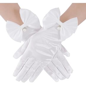 Lystaii 1 PCS 1920s Stretchy Gloves Women's Short Satin Gloves Wrist Length Dress Gloves Women Elegant Short Gloves for Wedding Opera Dinner Tea Party, White