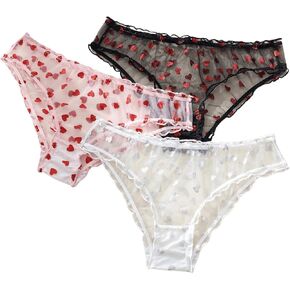 WDIRARA Women's 3 Pack Leopard Print Mesh Thong Panties Lace Trim Briefs Low Rise Underwear