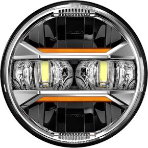 AUDEXEN 5.75" LED Headlight for Harley, Amber Signals & White DRL Round 5.75 Inch Motorcycle Headlight Compatible with Dyna Sportster Softail Iron 883 Street Bob Street Rod Super Wide Glide, Chrome
