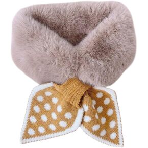 Toddler Boys Girls Fall/Winter Fur Neck Warmer Scarf with Polka Dot Pattern, (Gray/Tan, 2Y-5Y)