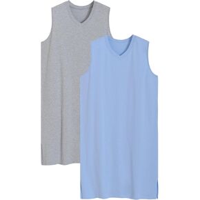 Latuza Men Cotton Cotton Nightshirt V-neace Sleep Shirt 2 Pack