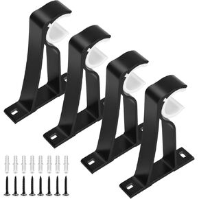 TOKPLNU Curtain Rod Bracket, 4 Pack Heavy Duty Rods Holders Black Curtain Rod Hooks Brackets for Wall Single Drapery Rods Hangers Support Fit for 1 Inch Drape Pole