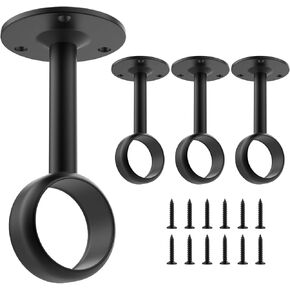 SDTC Tech 1-1/4 Inch Curtain Rod Ceiling-Mount Bracket Stainless Steel Flange Rod Holder Closet Pole End Supports Socket with Matching Screws, Black - 4 Pack
