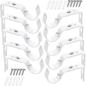Frienda 10 Pcs White Curtain Rod Support Brackets Adjustable Curtain Rod Hangers for 1 Inch Diameter General Hardware Holders Wall Bracket Hanger Hooks with Screws