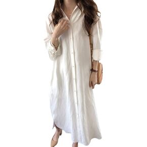 Gguhhu Womens Chic Button أسفل فستان بلوزة قطنية طويلة القطن