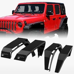Fender Fender الأمامي والخلفي مشاعل مع LED متوافق مع 2018-2024 Jeep Wrangler JL & Unlimited 2 & 4 أبواب ، انعطف من مصابيح الطين الصلب Lightssolid ، ومصدات العجلات على الطرق الوعرة-4 مساءً أسود