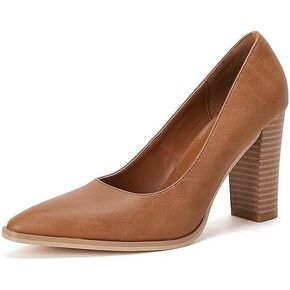 Monrovia Women's Pointed Toe Pumps Chunky Heels High Comfortable Slip on Wedding Party Closed Toe Dress Shoes