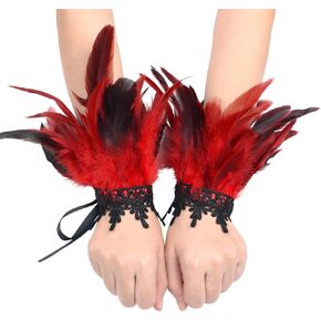 Furimuk Black Lace Feather Glove Cuffs for Women Halloween Gothic Cosplay Costume Accessories