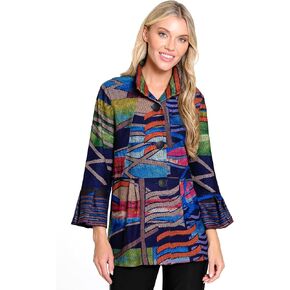 Ali Miles Women's Printed Brushed Knit Button Jacket Bell Sleeve Cuffs