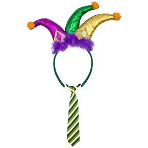 عصابة رأس Needzo Mardi Gras، إكسسوار كرنفال باللونين الأرجواني والأخضر والذهبي، حفلة تحت عنوان، مقاس واحد يناسب الجميع