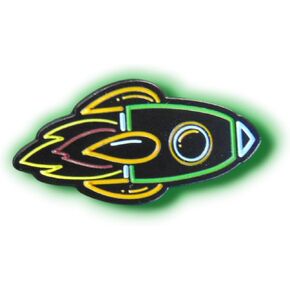 Retro Rocket Enamel Pin Badge – Neon Outline, 30mm x 26.5mm, Cool Space-Themed Collectible, Vintage 80s for Fashion, Jackets & Backpacks, 25.0 Millimetres X 26.5 Millimetres, Enamel