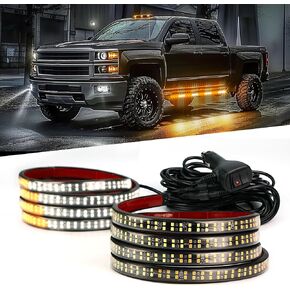 Emergency Strobe Lights Strip 2PCS 70 Inch Amber White 864 LED Running Board Lights Bar Waterproof Flashing Warning Hazard Safety Side Light for Truck Construction car Pickup Snow Plow