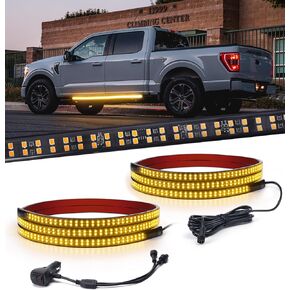 Xprite 2pcs 70 بوصة 864 LED شريط تحذير الطوارئ Strobe Lights Strip ، تشغيل شرائح الضوء الجانبية المرنة للوحة للشاحنات ، مركبات البناء ، بيك آب ، سيارات الدفع الرباعي ، Jeep. (Amber & White)