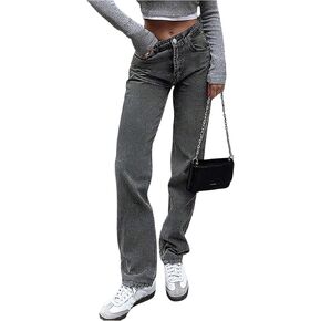 WDIRARA Women's High Waisted Denim Jeans Casual Straight Leg Baggy Pants with Pockets