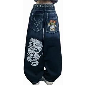 Unisex Y2K Hip-Hop Gothic Jeans Casual Baggy Oversize Streetwear Gragon Print Letter Graphic Retro Denim Pants