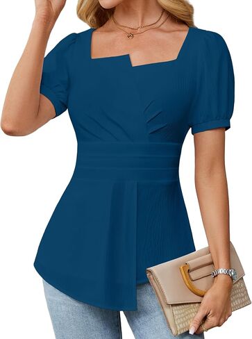 BMJL Women's Women's Dary Casual Blouses قمم غير رسمية 2025 الصيف القصيرة القميص عمل قميص مضمار مرة أخرى in Kuwait