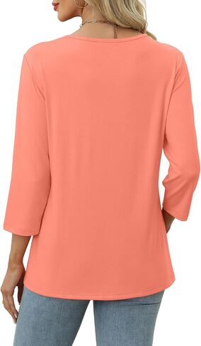 SAMPEEL V Neck Blouses for Women Dressy Casaul 3/4 Length Sleeve Womens Tops Button Down Shirts in Saudi Arabia