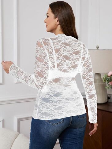 Shenhe Women's Plus Size Lace Lace Mesh Long Sleeve See من خلال مهرجان بلوزة Sexy Blouse Sexy Sexy Sexy in Kuwait