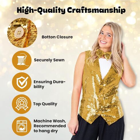 Dress Up America Sequin Vest with Bowtie - Sparkly Vest for Men - Costume Party Vest for Adults - Men Sequin Vest (Silver) in Saudi Arabia
