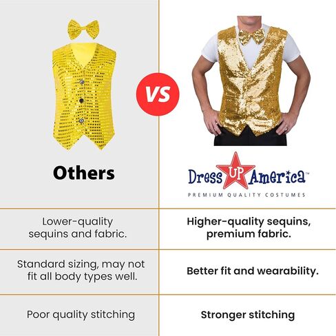 Dress Up America Sequin Vest with Bowtie - Sparkly Vest for Men - Costume Party Vest for Adults - Men Sequin Vest (Silver) in Saudi Arabia