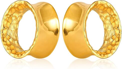 Casvort 2 PCS Hypoallergenic 2G-1" Classic Hammered Ear Gauges 316 Surgical Stainless Steel Comfortable Double Flared Ear Tunnels Plugs Body Piercing Jewelry in Kuwait