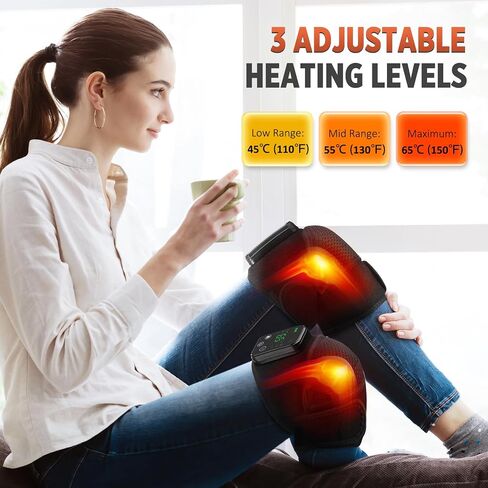 Cordless Knee Massager with Heat and Vibration, Knee Heating Pad for Knee, Heated Knee Brace, Heated Knee Massager, Heated Knee Wrap, Electric Knee Massage Black 1 Pack in Saudi Arabia