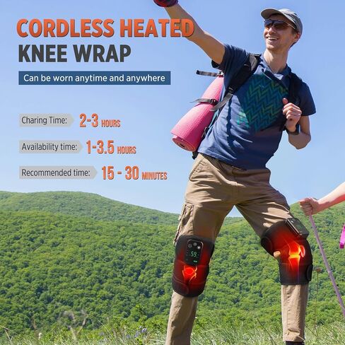 Cordless Knee Massager with Heat and Vibration, Knee Heating Pad for Knee, Heated Knee Brace, Heated Knee Massager, Heated Knee Wrap, Electric Knee Massage Black 1 Pack in Saudi Arabia