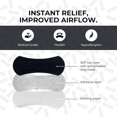 Nasal Strips (60 ct) for Breathing - Nose Strips for Sports - Anti Snoring Solution & Nasal Congestion Relief Nose Tape for Sleeping - Universal Fit, Extra Strength for Sensitive Skin - Black in Saudi Arabia