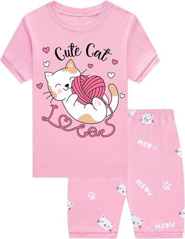 DDSOL Toddler Girls Pajamas Kids Summer Sleepwear Sets 2 Pieces Jammies Crew Neck for 2-7 Years in Saudi Arabia