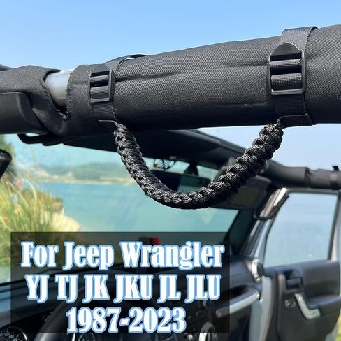 ROMASO Roll Bar Grab Handles for Jeep Grab Handles for Jeep Wrangler YJ TJ JK JKU JL JLU 1987-2024 Paracord Grab Handle 250 Pounds Load,Black in Kuwait