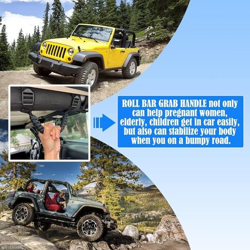 ROMASO Roll Bar Grab Handles for Jeep Grab Handles for Jeep Wrangler YJ TJ JK JKU JL JLU 1987-2024 Paracord Grab Handle 250 Pounds Load,Black in Kuwait