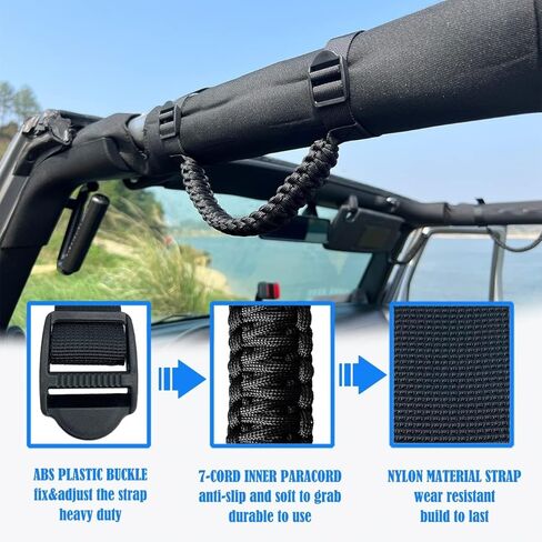 ROMASO Roll Bar Grab Handles for Jeep Grab Handles for Jeep Wrangler YJ TJ JK JKU JL JLU 1987-2024 Paracord Grab Handle 250 Pounds Load,Black in Kuwait