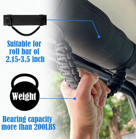 ROMASO Roll Bar Grab Handles for Jeep Grab Handles for Jeep Wrangler YJ TJ JK JKU JL JLU 1987-2024 Paracord Grab Handle 250 Pounds Load,Black in Kuwait