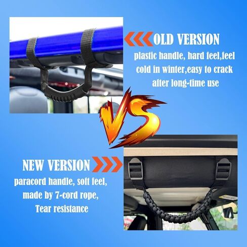 ROMASO Roll Bar Grab Handles for Jeep Grab Handles for Jeep Wrangler YJ TJ JK JKU JL JLU 1987-2024 Paracord Grab Handle 250 Pounds Load,Black in Kuwait