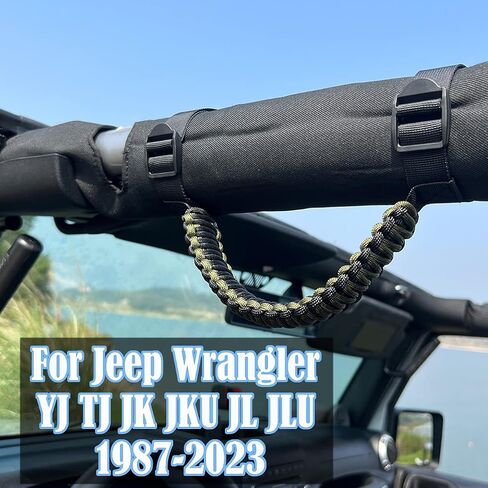 ROMASO Roll Bar Grab Handles for Jeep Grab Handles for Jeep Wrangler YJ TJ JK JKU JL JLU 1987-2024 Paracord Grab Handle 250 Pounds Load,Black in Kuwait