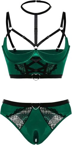 SOLY HUX Women's Plus Size Lingerie Sexy Gothic Lace Sheer Crotchless Panties and Bra Set in Saudi Arabia