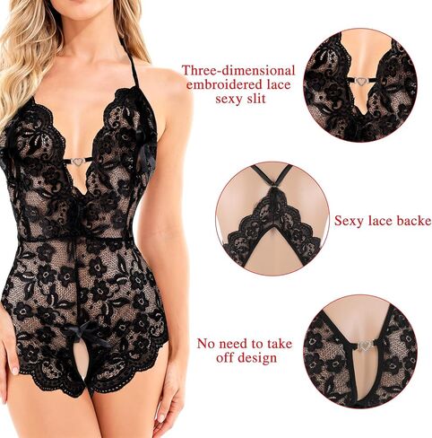 Teddy Lingerie For Women Sexy Floral Lace Lingerie Sheer Bodysuit Women's Exotic Underwear Nightgown One Piece Red Black in Saudi Arabia