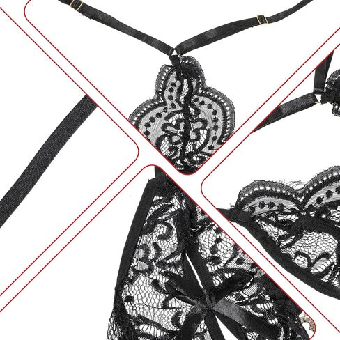 Teddy Lingerie For Women Sexy Floral Lace Lingerie Sheer Bodysuit Women's Exotic Underwear Nightgown One Piece Red Black in Saudi Arabia
