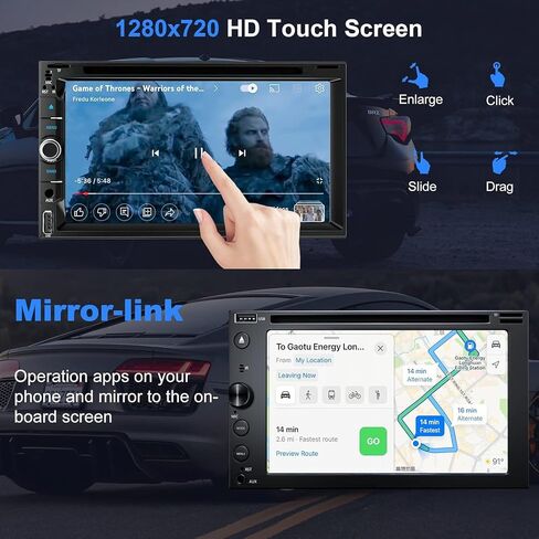 Double Din Car Stereo with Carplay & Android Auto, 7 Inch Car Radio with CD/DVD Player Support Back up Camera, Bluetooth & Voice Control, Mirror Link, Subwoofer, SWC, Subwoofer, AM/FM Double Din Radio in Saudi Arabia