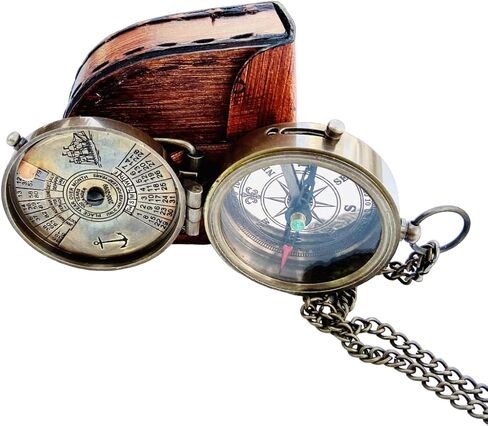 2" Robert Frost Vintage Compass Antique Brass Poem Compass Pocket Compass Brass Marine Compass with Leather Case Gift for Graduation, Confirmation Day, Baptism, Newyear Gift,Birthday in Saudi Arabia