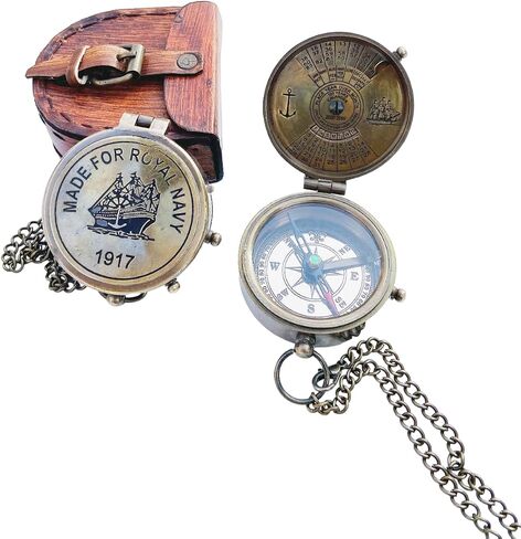 2" Robert Frost Vintage Compass Antique Brass Poem Compass Pocket Compass Brass Marine Compass with Leather Case Gift for Graduation, Confirmation Day, Baptism, Newyear Gift,Birthday in Saudi Arabia