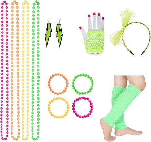 Yan Dream 80s Accessories for Women Lace Headband Earrings Fishnet Gloves Necklace Bracelet Leg Warmers 80s Party Outfit in Saudi Arabia