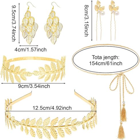 7 Pcs Greek Goddess Accessories for Women Golden Roman Laurel Leaf Crown Headband Upper Arm Cuff Bracelet Pearl Earrings Toga Costume Jewelry for Bridal Bridesmaid Wedding Party Halloween in Kuwait