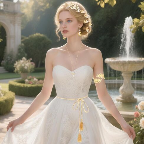 7 Pcs Greek Goddess Accessories for Women Golden Roman Laurel Leaf Crown Headband Upper Arm Cuff Bracelet Pearl Earrings Toga Costume Jewelry for Bridal Bridesmaid Wedding Party Halloween in Kuwait