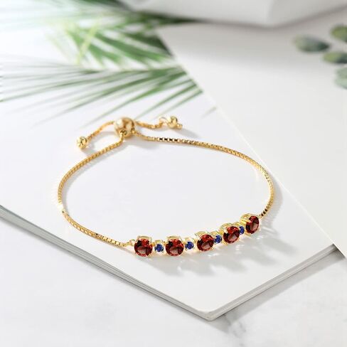 سوار تنس من Gem Stone King مطلي بالذهب الأصفر عيار 18 قيراط وكابوشون مستدير وكابوشون أبيض وأوبال إثيوبي وأزرق من الياقوت الأزرق للنساء (1.70 قيراط، قابل للتعديل بالكامل حتى 9 بوصة) in Saudi Arabia