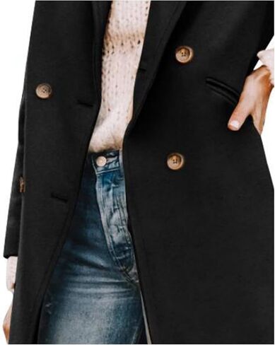 ECDAHICC Women's Winter Wool Blend Coat Notch Lapel Double-Breasted Mid Long Trench Coat Outwear in Saudi Arabia